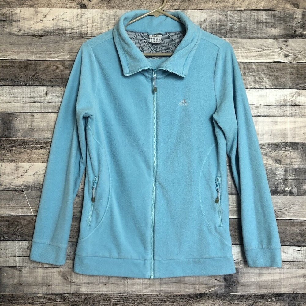 Adidas Women Full Zip Blue Fleece Jacket Casual Size Medium